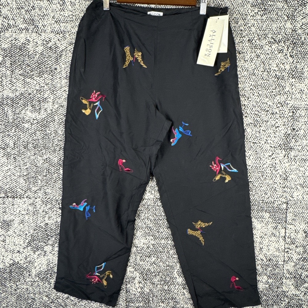 Allison Taylor Silk Blend Pants Womens 12 (FITS (31 X 27) Embroidered Shoes NEW‎